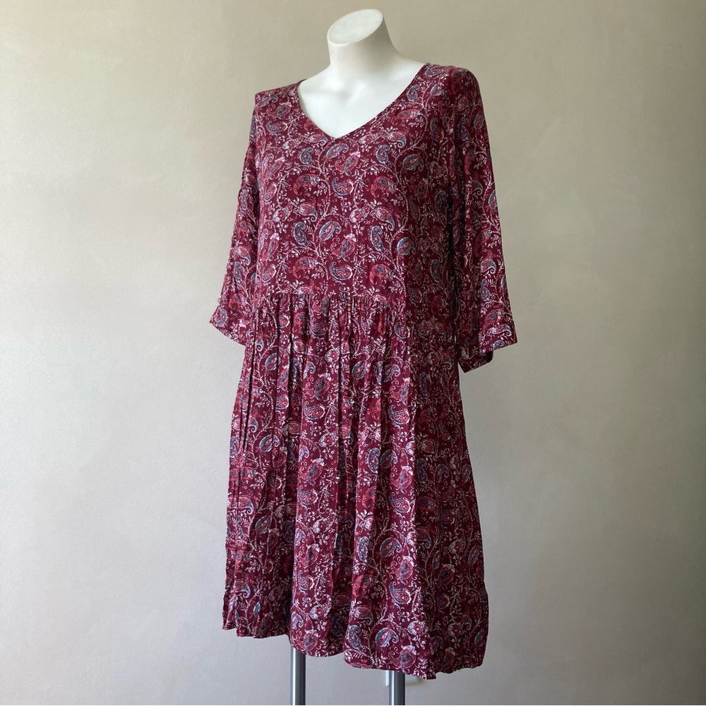 Garnet Hill | Maroon Floral Polka Dot Pocket Midi Dress
